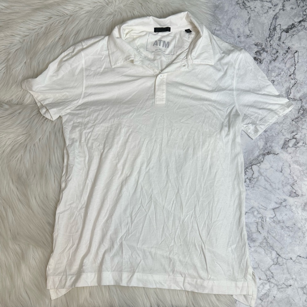 ATM Anthony Thomas Melillo Mens White Classic Cotton Polo Shirt Size Sma…